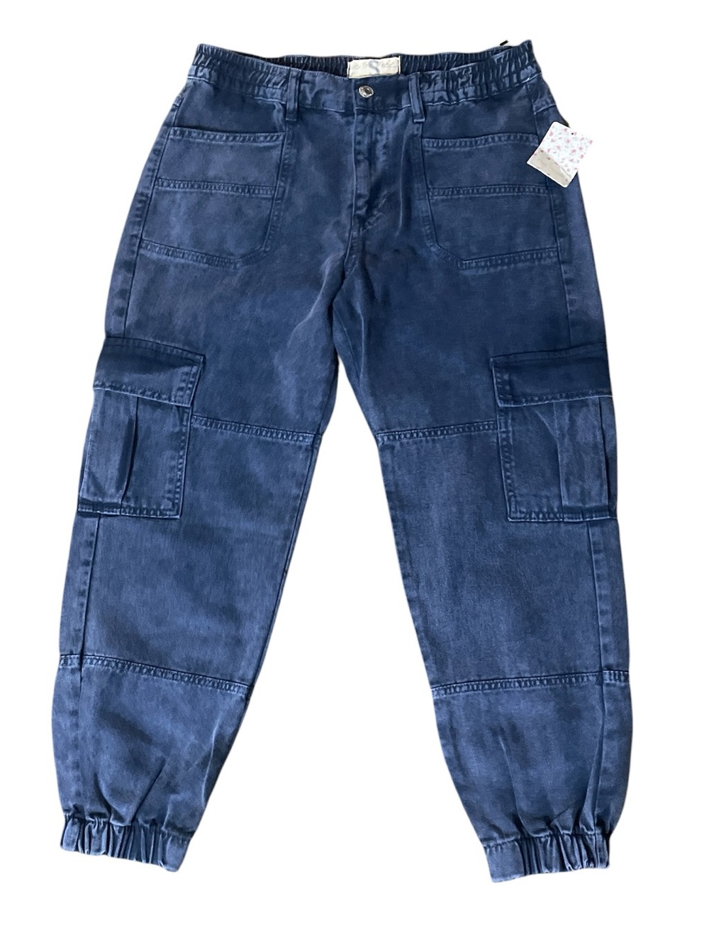 Free People We The Free Platoon Cargo Jogger Pants Blue Denim NWT